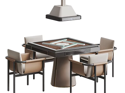 Modern Dining Table And Chair Set With Beige Black Design And Drawers Hanging Lamp 3d model