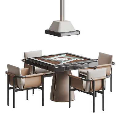 Modern Dining Table And Chair Set With Beige Black Design And Drawers Hanging Lamp 3d model