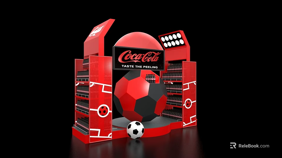 Commercial Equipment Coca Cola Display Rack with Football Decoration and Red Black Design 3d model 