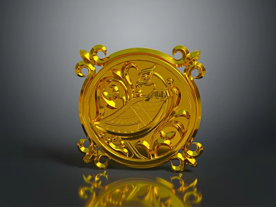 Golden Ornate Circular Hardware Tools With Intricate Carved Decorative Patterns 3d model