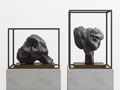 Modern Abstract Ornamental Decor Set With Black Frames And Gray Bases 3d model
