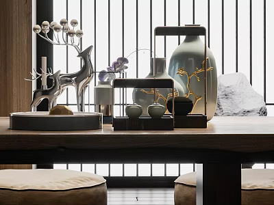 Elegant Modern Decorative Ornament Set With Silver Deer Ceramic Vase Gold Accents And Metal Frame 3d model
