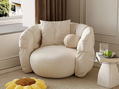 Beige Armchair With Pillow Small Side Table Apple And Sunflower Rug Near Window 3d model