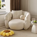 Beige Armchair With Pillow Small Side Table Apple And Sunflower Rug Near Window