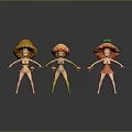 Anthropomorphic Fruit Characters In Pineapple Strawberry Hats Standing With Colorful Costumes And Small Fruits