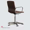 Modern Brown Leather Single Chair With Metal Armrests And Silver Five-Pointed Base