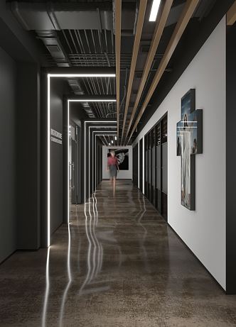 Modern Aisle Office Area Corridor 3d model