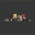 Household Waste Collection With Black Garbage Bags Cardboard Boxes And Scattered Trash