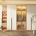 Elegant Modern Wardrobe Interior Design With Glass Doors Built-in Lighting And Green Plants