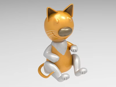 Elegant Golden Silver Cartoon Cat Art Sculpture In Sitting Pose 3d model