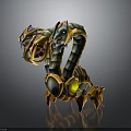 Mythical Multi Headed Mechanical Creature With Golden Green Armor And Detailed Structure