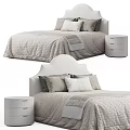 Light Colored Double Bed With Upholstered Headboard Bedding And White Bedside Tables With Drawers 3d model