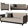 Two Piece Modern Light Gray Sofa Set With Black Frame And Striped Decorative Pillows 3d model
