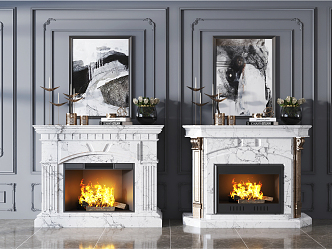 Light Luxury Fireplace Marble Fireplace Combination 3d model