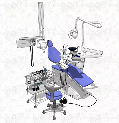 Professional Dental Medical Equipment Including Chair Light Tray Console And Instruments 3d model
