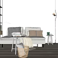 Modern Cream Style Double Sofa Lazy Sofa Pillow Side Table Coffee Table Fabric 3d model