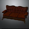 Classic Vintage Sofa Featuring Red Tufted Upholstery Carved Wooden Frame And Ornate Legs