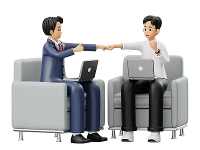 Two Business Men Shaking Hands While Sitting On Chairs With Laptops 3d model