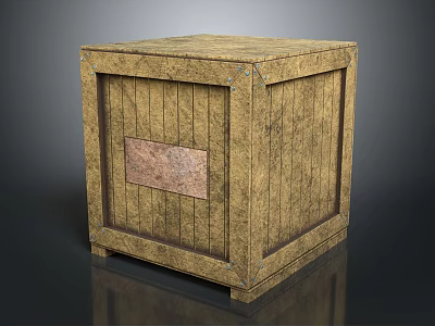 Vintage Wooden Crate With Textured Surface Metal Rivets And Brown Panel 3d model