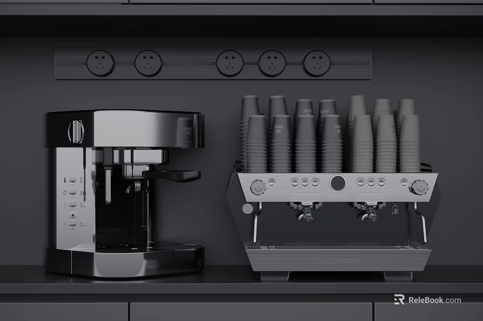 Commercial Coffee Machine and Disposable Cup Holder with Stacked Cups 3d model 