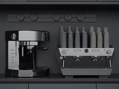 Commercial Coffee Machine and Disposable Cup Holder with Stacked Cups 3d model