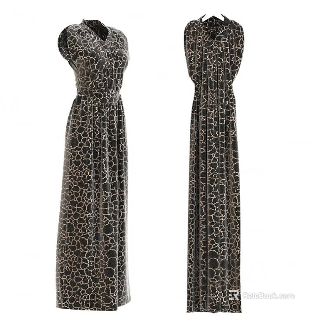 Stylish sleeveless long dress featuring circular pattern on dark base with light accents 3d model 