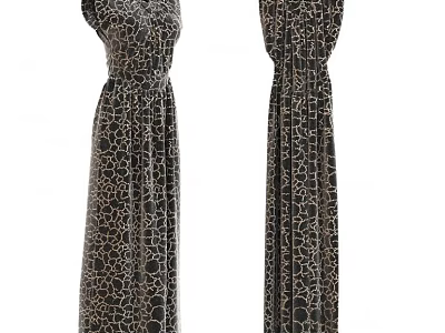 Stylish sleeveless long dress featuring circular pattern on dark base with light accents 3d model