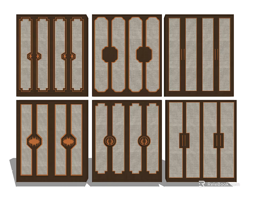 Various Wooden Wardrobe Door Designs With Decorative Patterns And Panel Styles 3d model