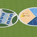 Outdoor Recreational Space Featuring Circular Design Colorful Sports Courts And Surrounding Trees