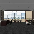 Modern Office Interior With Spacious Layout Desk Sofa Area And City View Windows 3d model