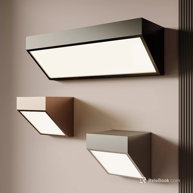 Modern Geometric Wall Lamps in Black Brown Grey Mounted on Beige Wall with White Illumination 3d model 