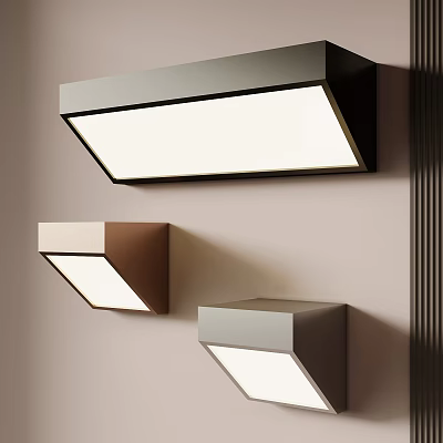 Modern Geometric Wall Lamps in Black Brown Grey Mounted on Beige Wall with White Illumination 3d model