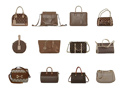 Stylish Brown Leather Handbags Collection With Various Designs And Patterns 3d model