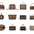 Stylish Brown Leather Handbags Collection With Various Designs And Patterns 3d model