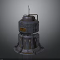 Rusted Industrial Metal Tower Structure With Pipes Grill Windows And Base Support