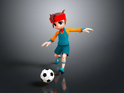 A Child Wearing Red Headband Actively Playing Soccer With Classic Black And White Ball 3d model