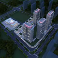 Aerial Planning View of Urban Development with Multiple High Rise Buildings and Green Areas