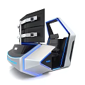 Modern Entertainment Electronics Gaming Setup With LED-Lit Seat And Multiple Monitors