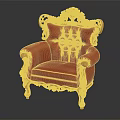 Ornate Red Leather Chair With Detailed Gold Carved Armrests And Backrest