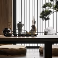 Traditional Zen Inspired Tea Set With Teapot Cups Tray On Wooden Table And Natural Decor