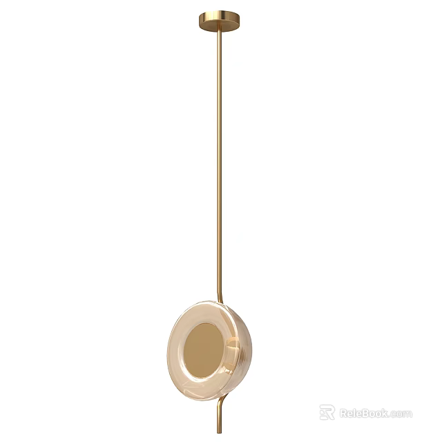 Modern Gold Round Pendant Light with Sleek Metal Surface and Slender Hanging Rod 3d model 