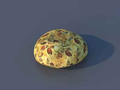 Freshly Baked Nutty Round Bread Topped With Mixed Seeds On Gray Surface 3d model