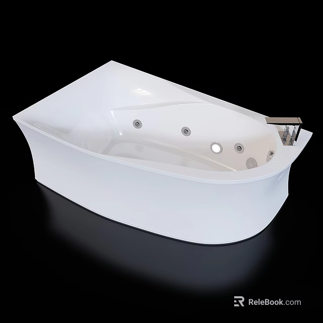 Sleek White Freestanding Bathtub With Modern Design Massage Jets And Chrome Fixtures 3d model 