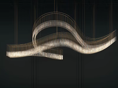 Luxury Modern Irregular Chandelier with Wavy Metal Frame and Crystal Lighting 3d model