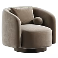 Modern Beige Velvet Single Chair With Round Armrests And Cushion Pillow
