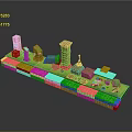 Ancient Ruin Scene Components With Stone Pillars Grass Stone Path And Blocks