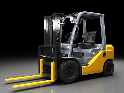 Modern Yellow Industrial Forklift With Black Forks And Driver Cabin Design 3d model