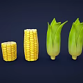 Fresh Corn Vegetables in Various Forms with Green Husks and Yellow Kernels Displayed 3d model