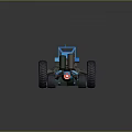 Blue Modified Tractor with Large Tires Red Jet Flames Brown Cylinder and Cartoon