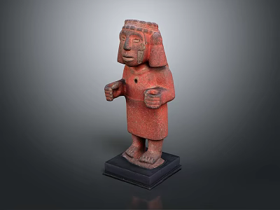 Standing Traditional Red Human Figure Sculpture Carving With Black Base 3d model